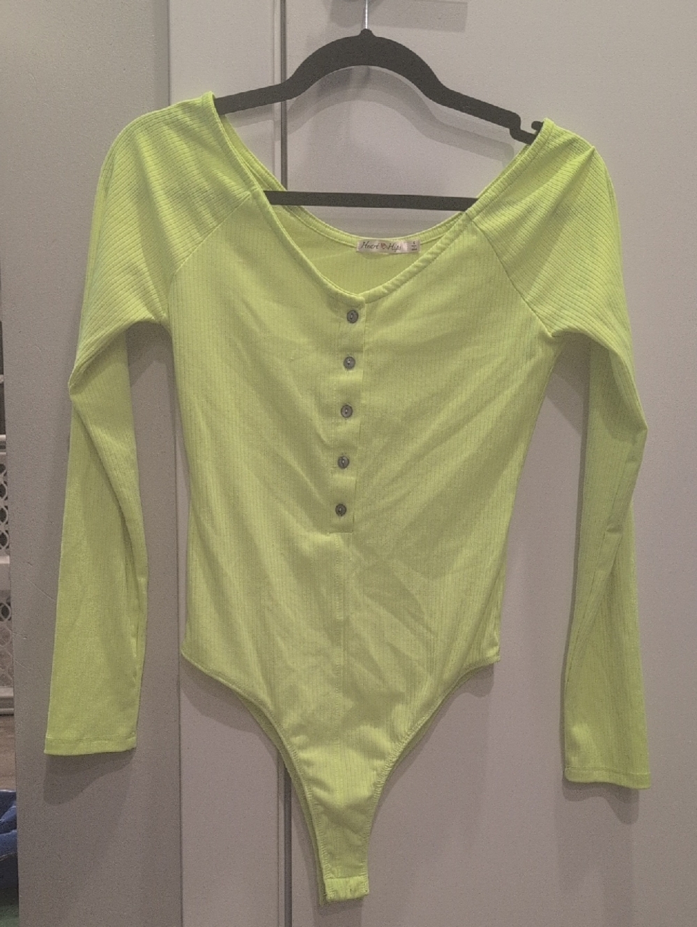 Heart Hips Neon Lime Ribbed Long-Sleeve Kids One-Piece Bodysuit